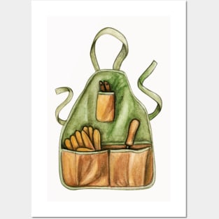 GARDENING APRON WITH TOOLS AND GLOVES; GARDENER PLANT LOVER GIFT Posters and Art